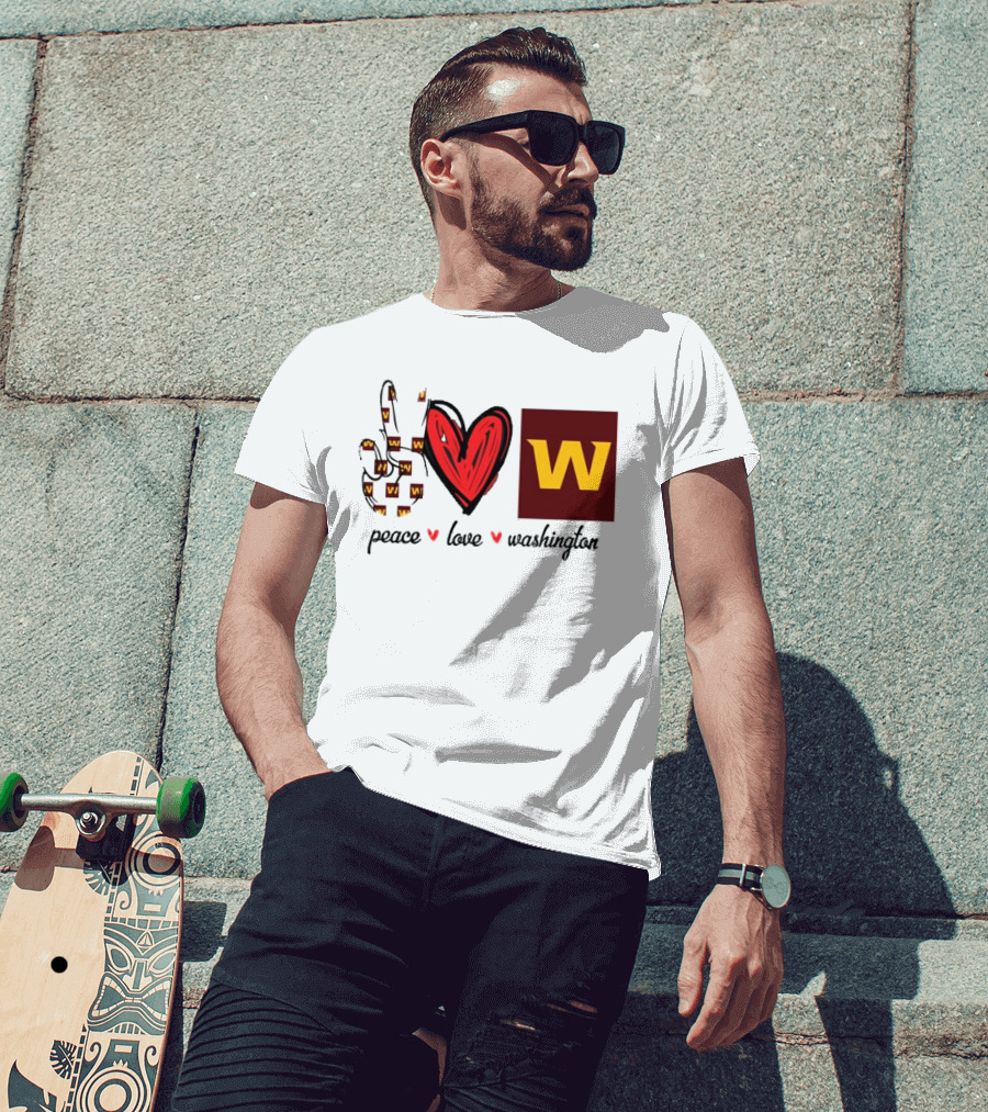 Peace Love Washington Commanders W Logo Football Team T-Shirt