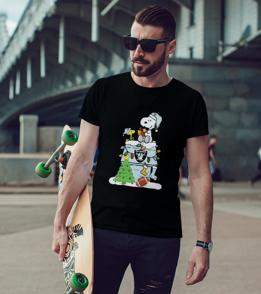 Raiders Snoopy Christmas With Doghouse Lights And Football T-Shirt