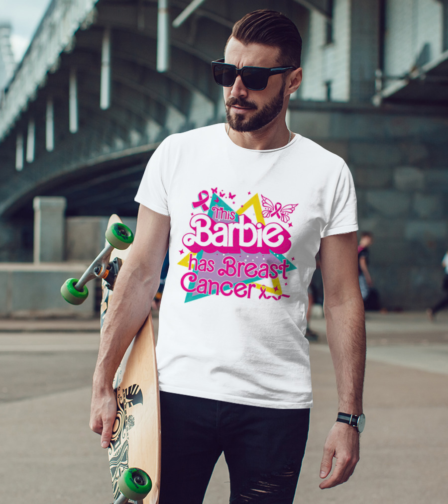 This Barbie Has Breast Cancer Pink Ribbon Butterflies Stars T-Shirt