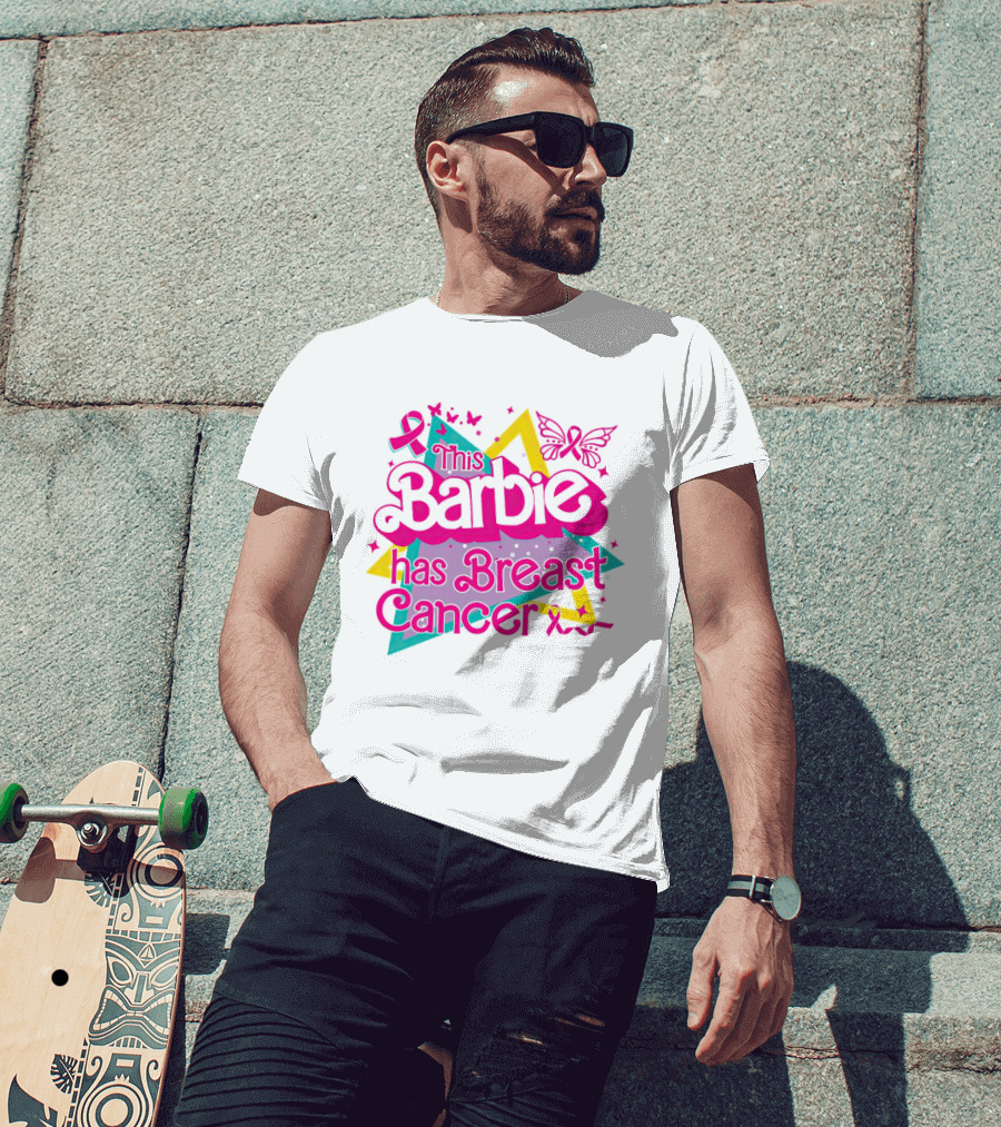This Barbie Has Breast Cancer Pink Ribbon Butterflies Stars T-Shirt