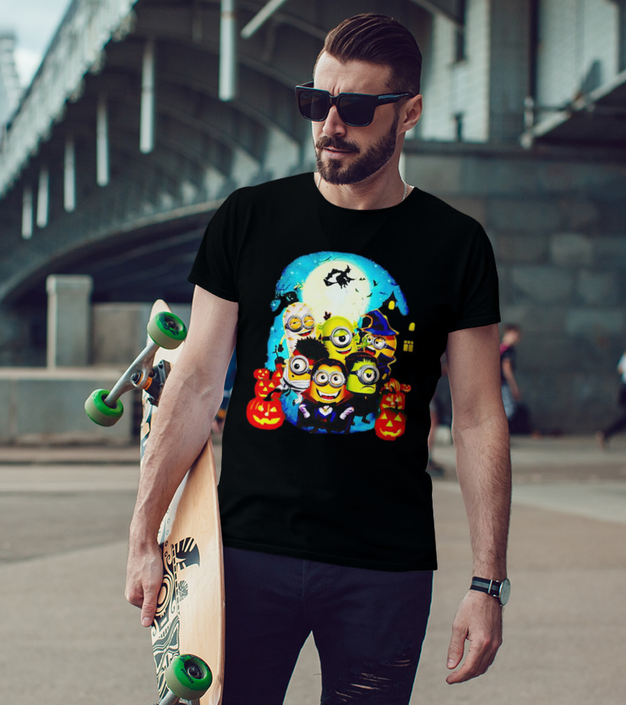 Minion Halloween Trick Or Treat With Spooky Theme And Pumpkins T-Shirt