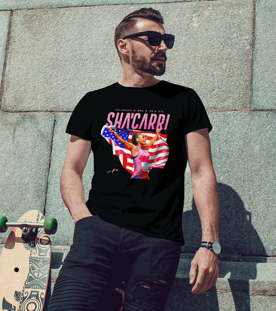SHA'CARRI The Fastest Women In The World USA Flag T-Shirt