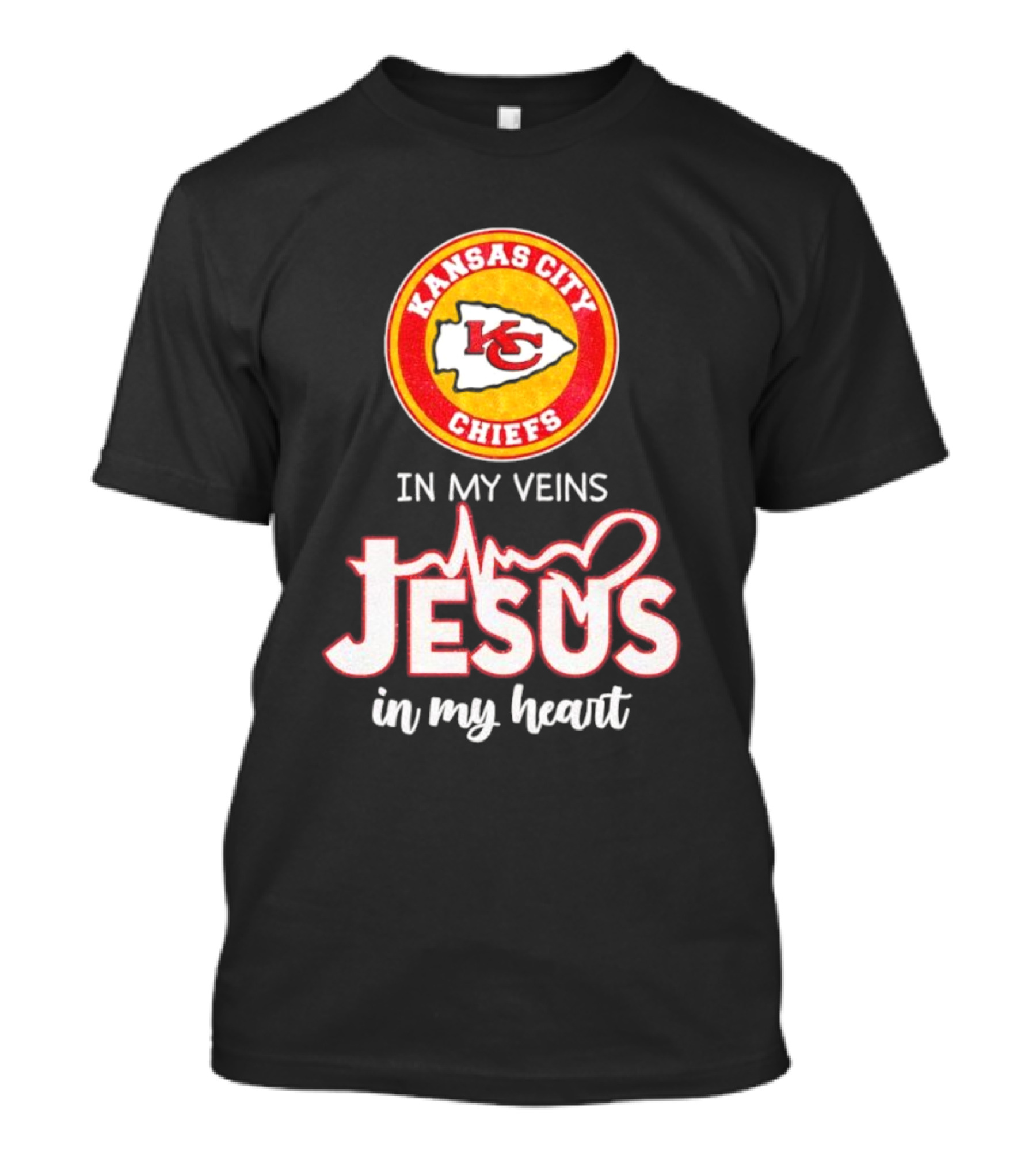 Kansas City Chiefs In My Veins Jesus In My Heart Football Faithful T-Shirt