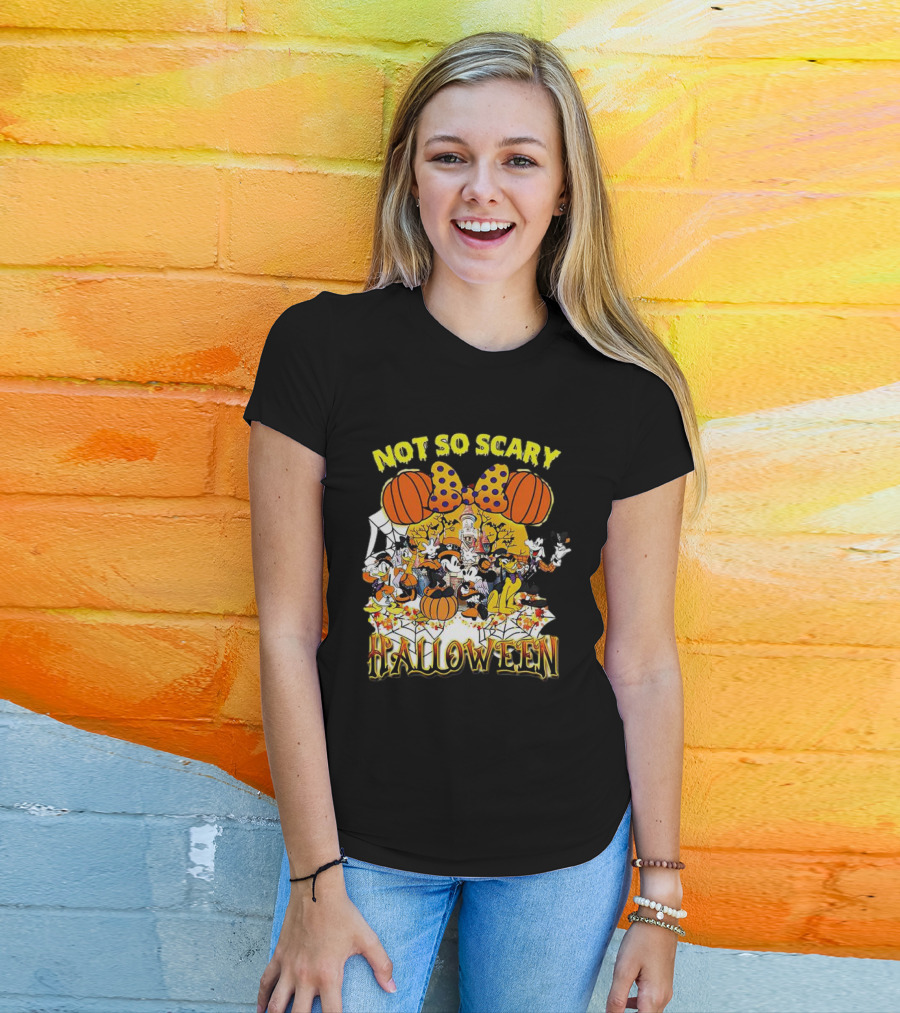 Not So Scary Halloween Disney Characters Pumpkins And Polka Dots T-Shirt