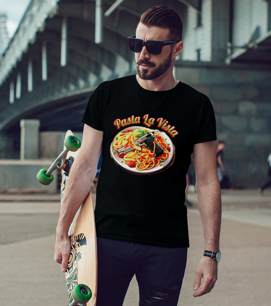Pasta La Vista Spaghetti Gun Plate T-Shirt
