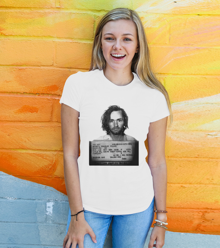 Charles Manson Mugshot Los Angeles Police Department Booking 1969 T-Shirt