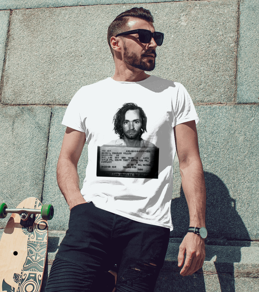 Charles Manson Mugshot Los Angeles Police Department Booking 1969 T-Shirt