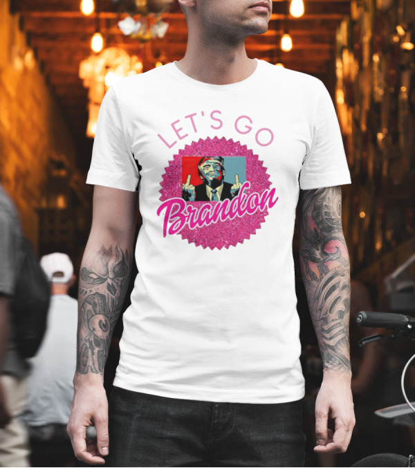 Let's Go Brandon Trump Pop Art Style Pink Glitz T-Shirt Let's Go Brandon Trump Pop Art Style Pink Glitz T-Shirt