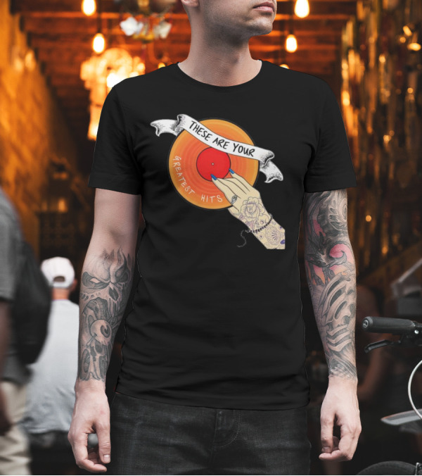 Men's Greatest Hits Vinyl Record Tattoo Hand T-Shirt Men's Greatest Hits Vinyl Record Tattoo Hand T-Shirt