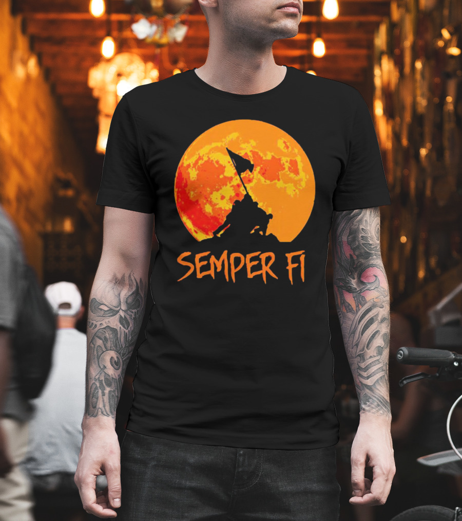 Semper Fi Halloween Full Moon Flag Raising T-Shirt