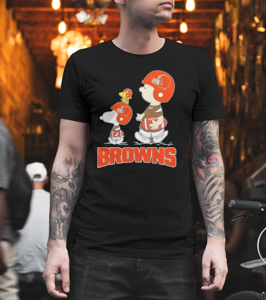Snoopy Charlie Brown Woodstock Football Browns T-Shirt