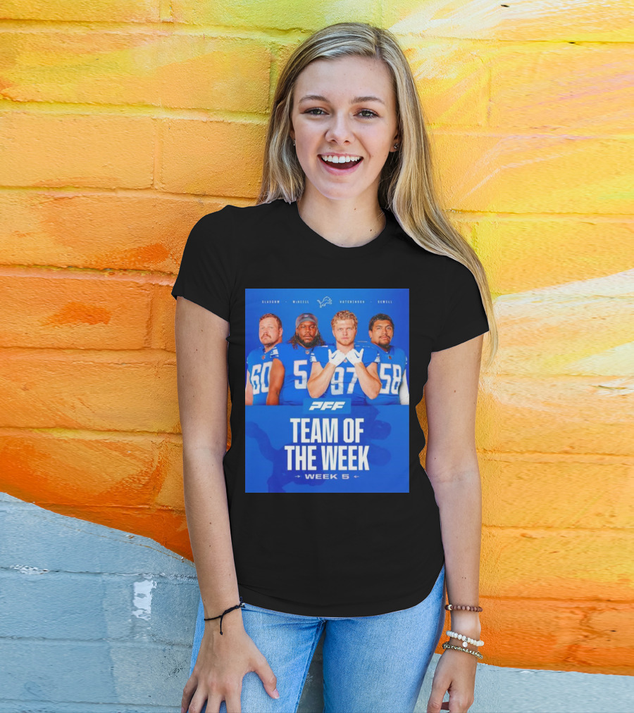 PFF Detroit Lions Glasgow McNeill Hutchinson Sewell Team Of The Week Week 5 T-Shirt