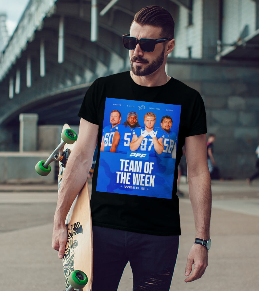 PFF Detroit Lions Glasgow McNeill Hutchinson Sewell Team Of The Week Week 5 T-Shirt