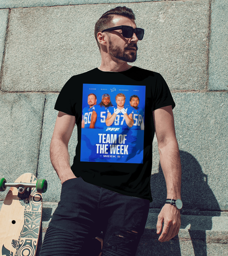 PFF Detroit Lions Glasgow McNeill Hutchinson Sewell Team Of The Week Week 5 T-Shirt
