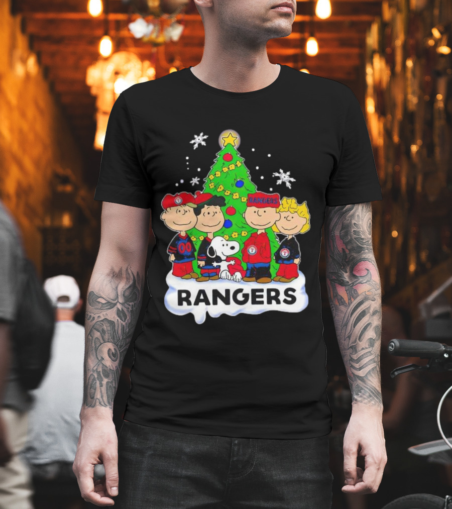 Peanuts Snoopy Christmas Tree Texas Rangers Winter Holiday T-Shirt