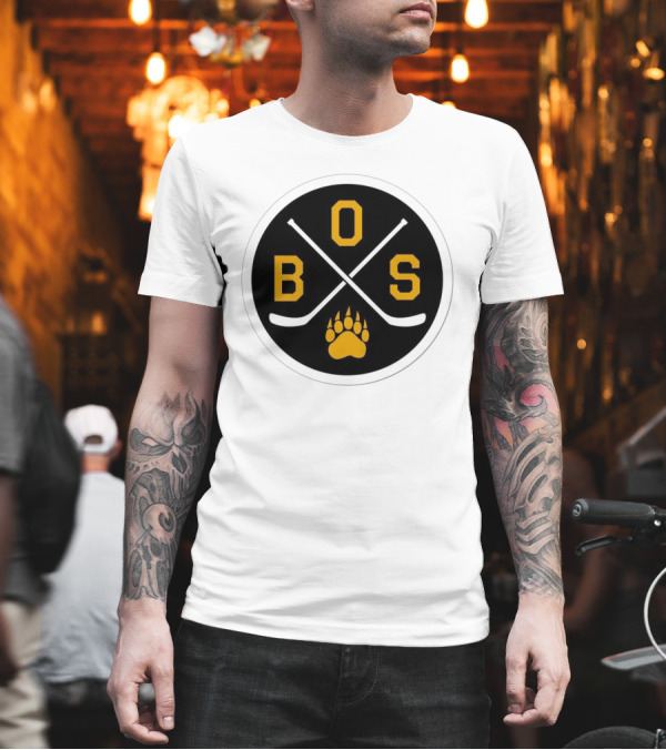 Boston Bruins Emblem BOS Hockey Sticks Paw Prints T-Shirt Boston Bruins Emblem BOS Hockey Sticks Paw Prints T-Shirt