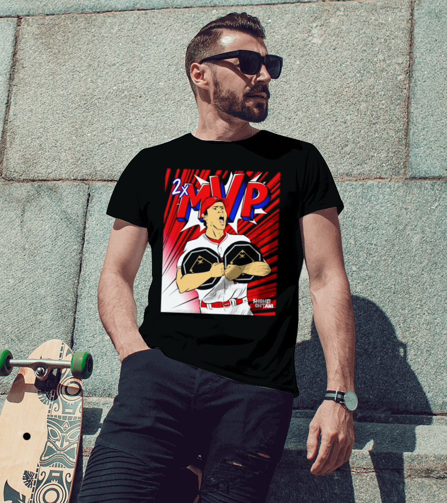 Los Angeles Angels Shohei Ohtani 2x MVP Comic T-Shirt