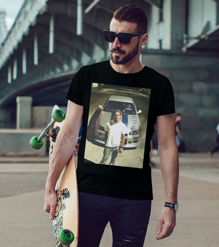 Paul Walker Giving Season With Iconic Car Street Scene T-Shirt