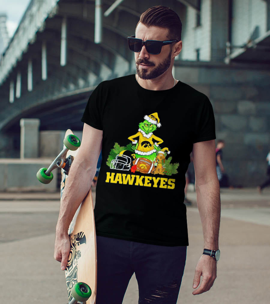 Grinch Hawkeyes Christmas Football Iowa T-Shirt