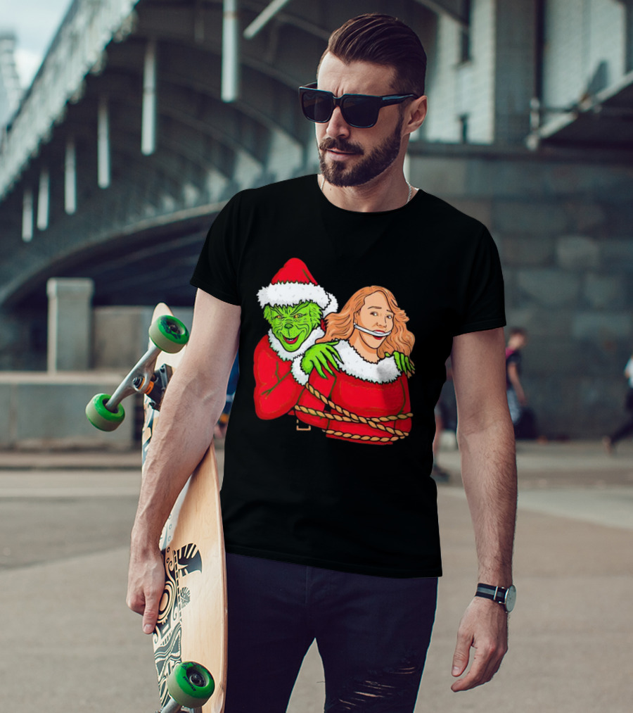 Grinch Ties Up Mariah Carey Christmas Santa Costume T-Shirt