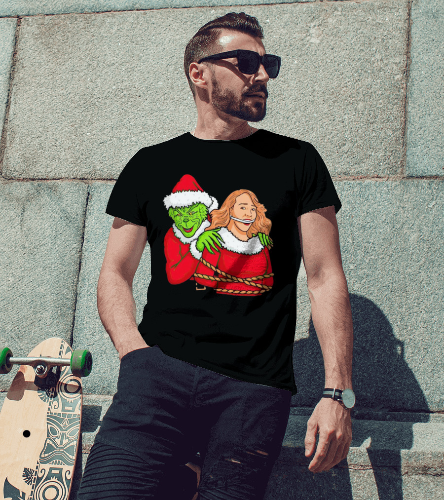 Grinch Ties Up Mariah Carey Christmas Santa Costume T-Shirt