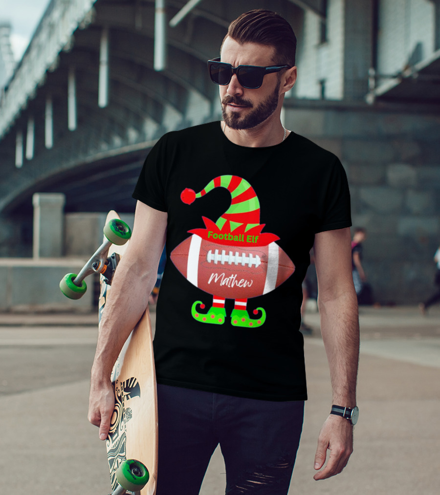Football Elf Mathew Christmas Custom Name T-Shirt