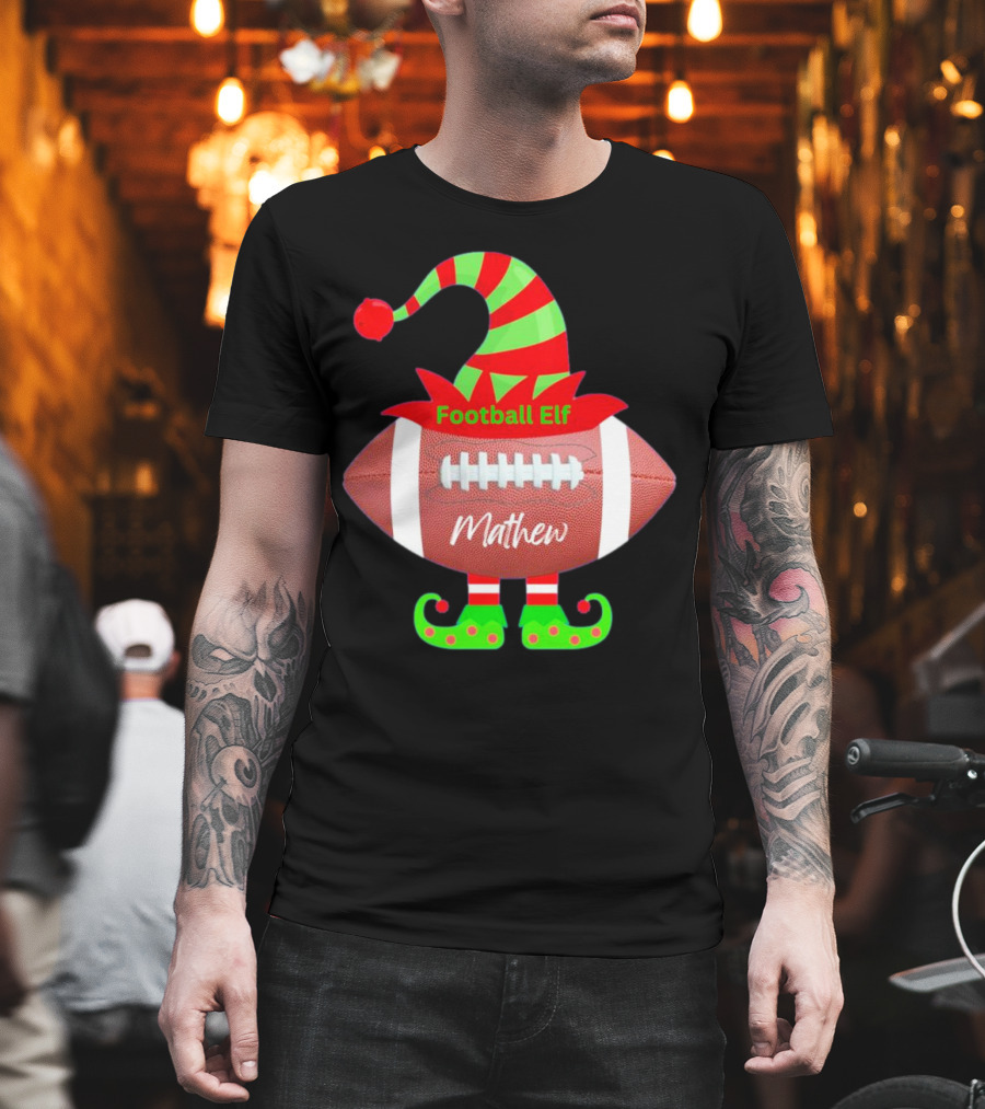 Football Elf Mathew Christmas Custom Name T-Shirt