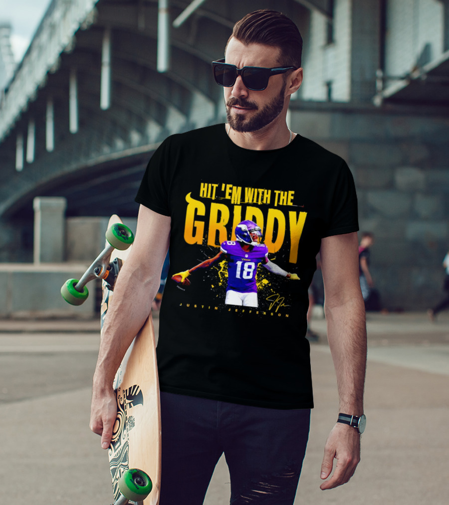 Justin Jefferson Minnesota Vikings Hit 'Em With The Griddy Signature T-Shirt