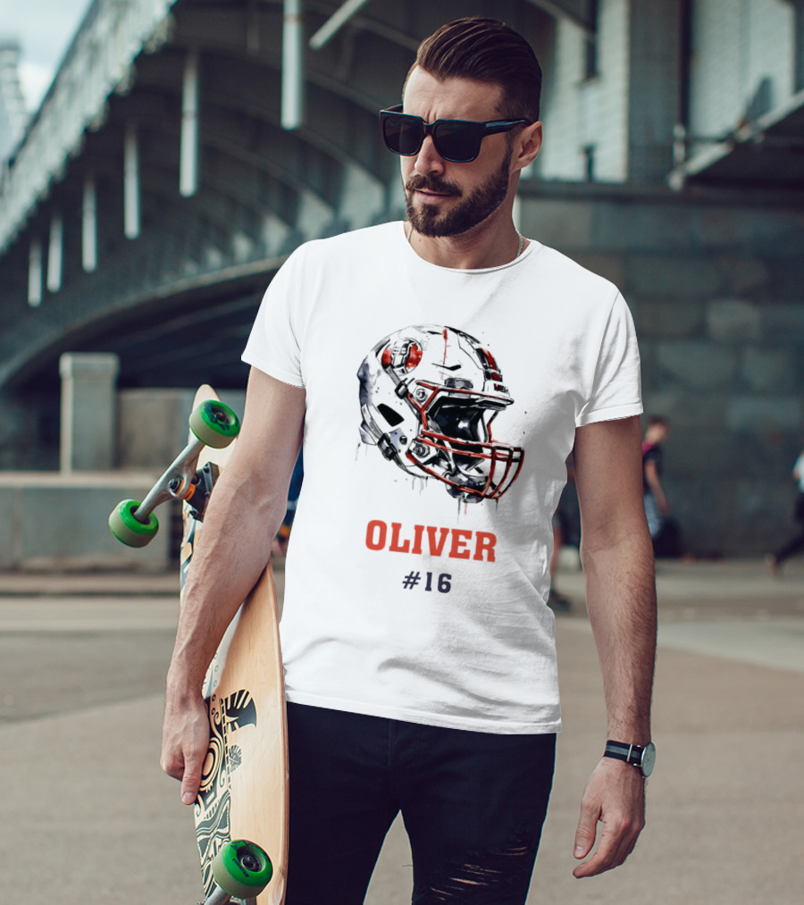 Oliver Personalized Helmet Football Custom Name #16 T-Shirt