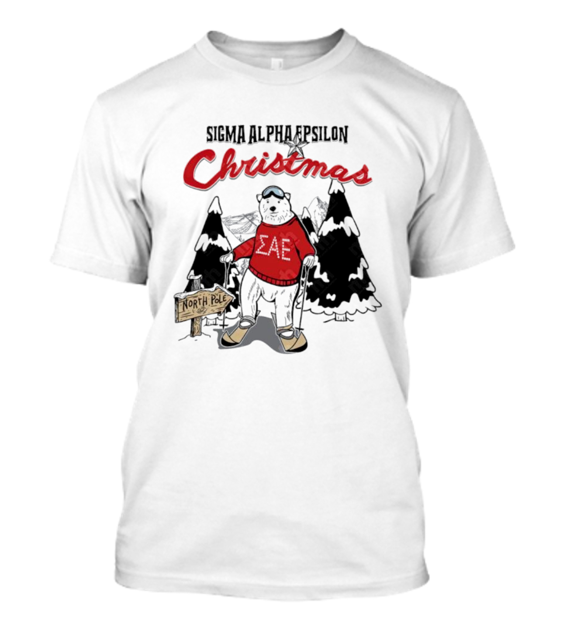 Sigma Alpha Epsilon Christmas Polar Bear At North Pole Skiing T-Shirt