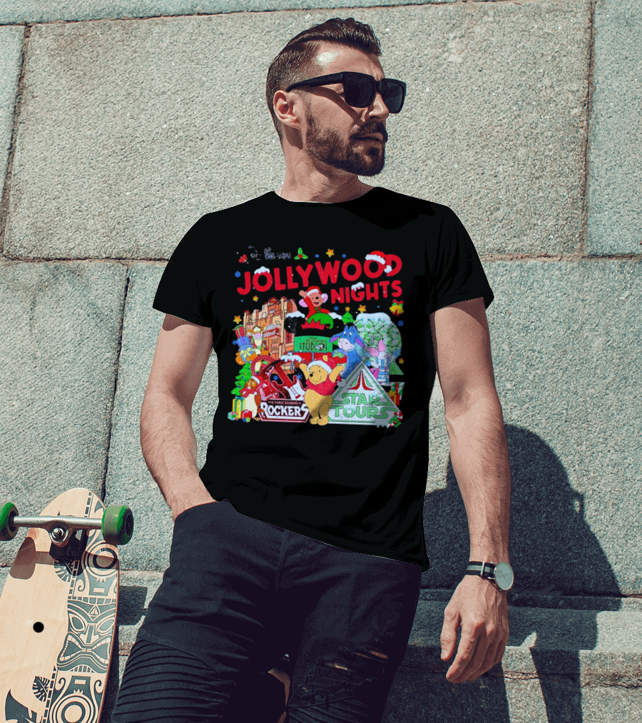 Disney Jollywood Nights Christmas Winnie The Pooh Eeyore Rockers Star Tours T-Shirt