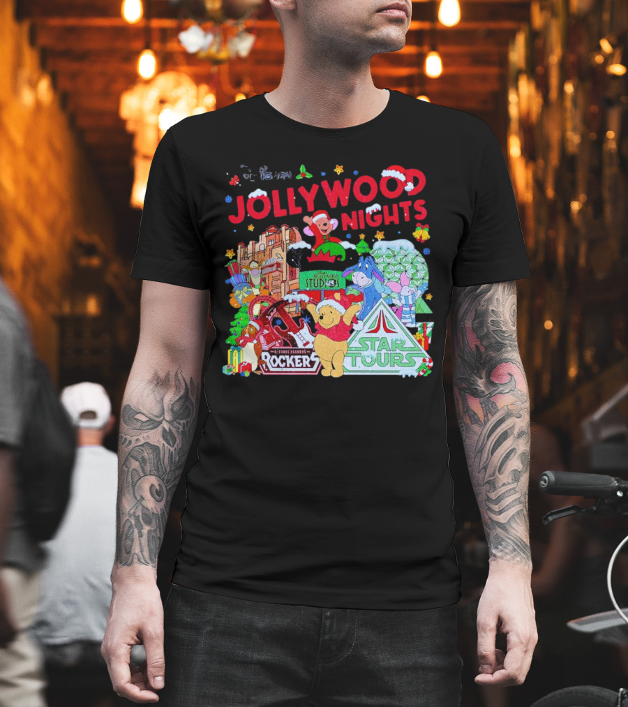 Disney Jollywood Nights Christmas Winnie The Pooh Eeyore Rockers Star Tours T-Shirt