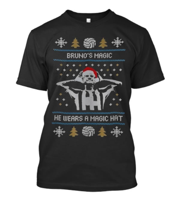 Bruno's Magic He Wears A Magic Hat Soccer Christmas Sweater With Santa Hat T-Shirt