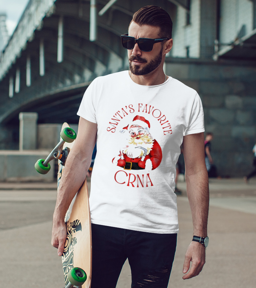 Santa's Favorite CRNA Christmas Festive Red Suit And Beard T-Shirt