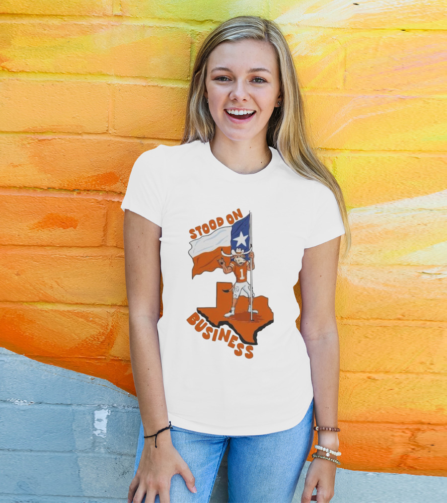 Stood On Business Texas Longhorns Mascot Holding Lone Star Flag T-Shirt
