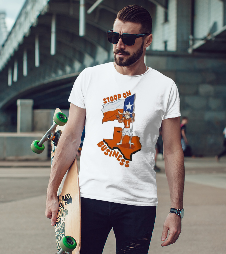 Stood On Business Texas Longhorns Mascot Holding Lone Star Flag T-Shirt