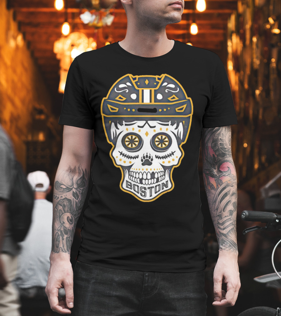 Boston Bruins Sugar Skull Helmet T-Shirt