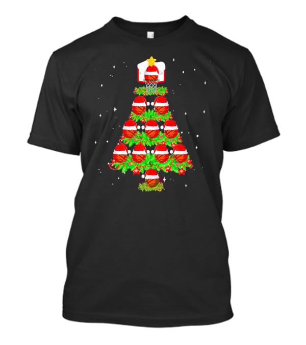 Basketball Hoops And Santa Hats Christmas Tree T-Shirt
