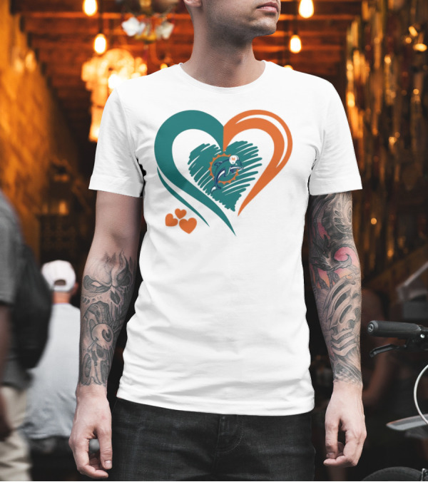 Miami Dolphins Heart Shape Emblem with Three Small Hearts T-Shirt Miami Dolphins Heart Shape Emblem with Three Small Hearts T-Shirt
