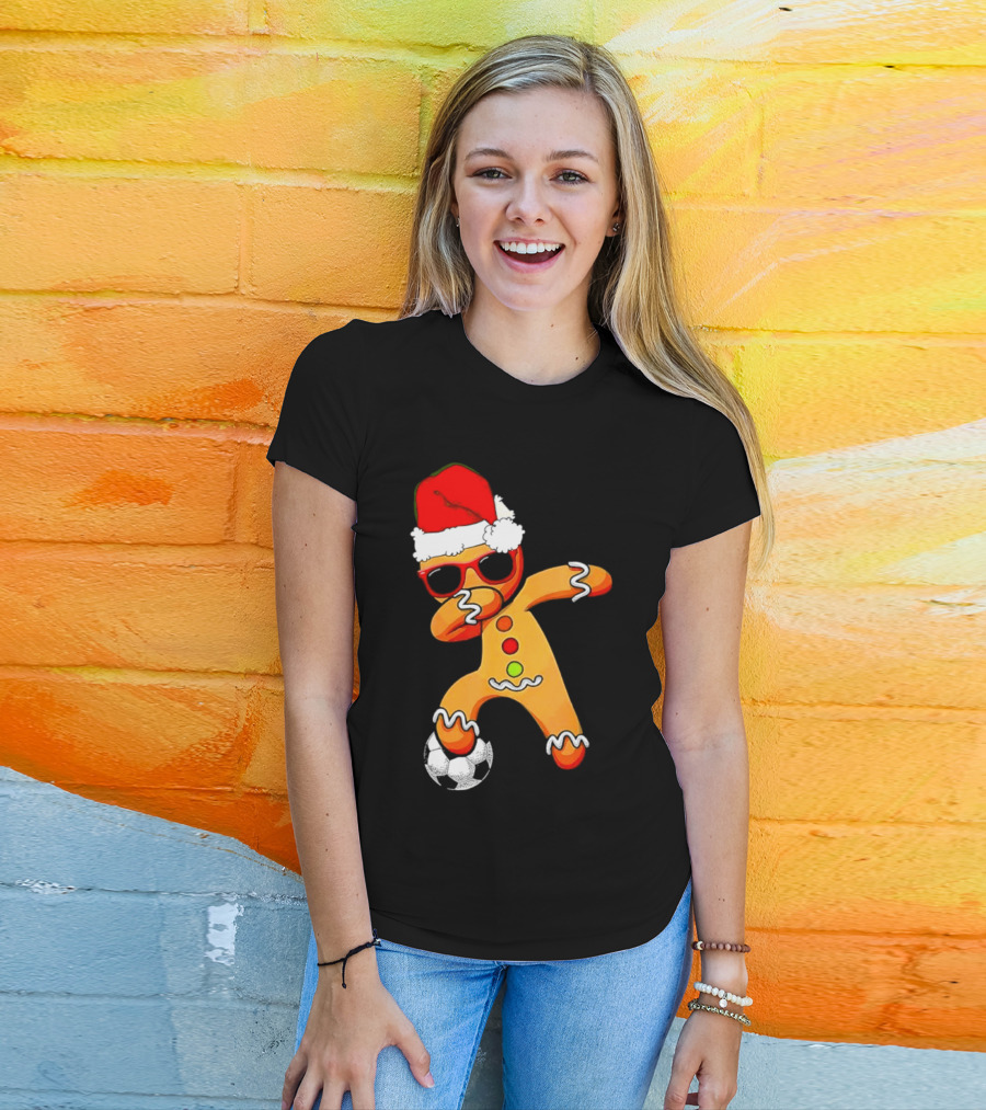 Christmas Dabbing Gingerbread Santa Hat Soccer Ball T-Shirt