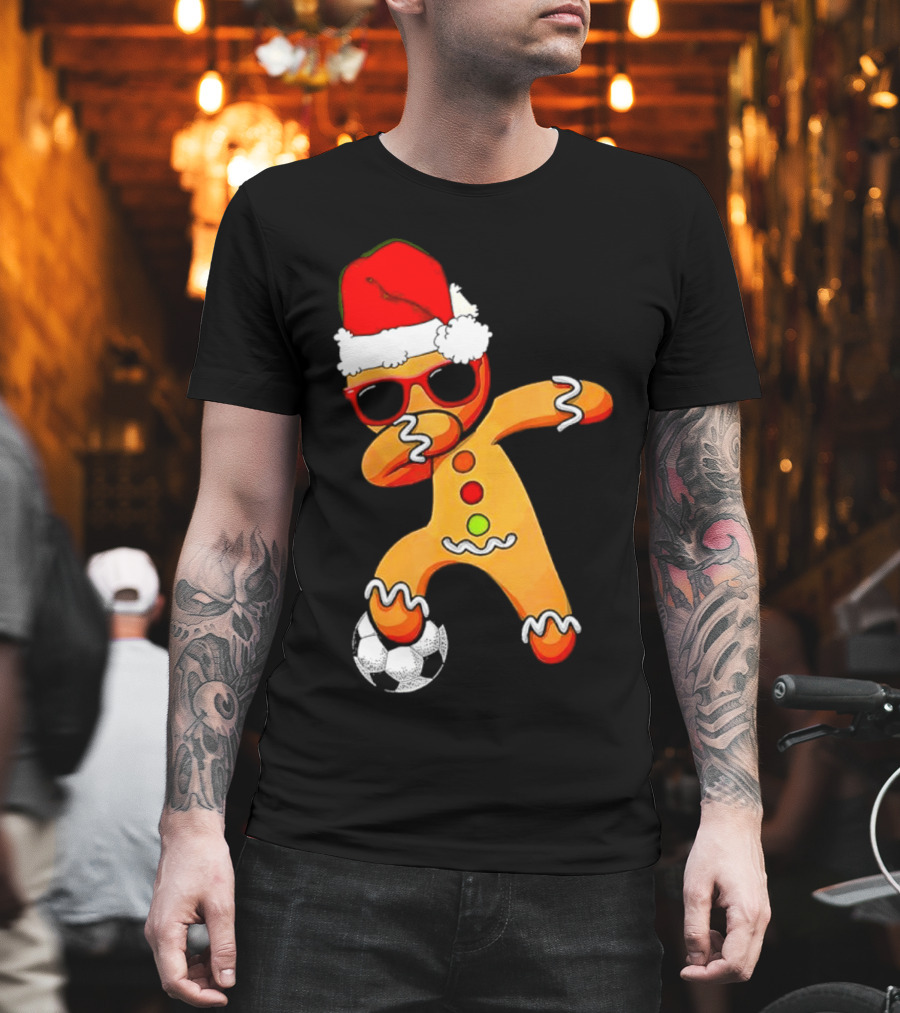 Christmas Dabbing Gingerbread Santa Hat Soccer Ball T-Shirt