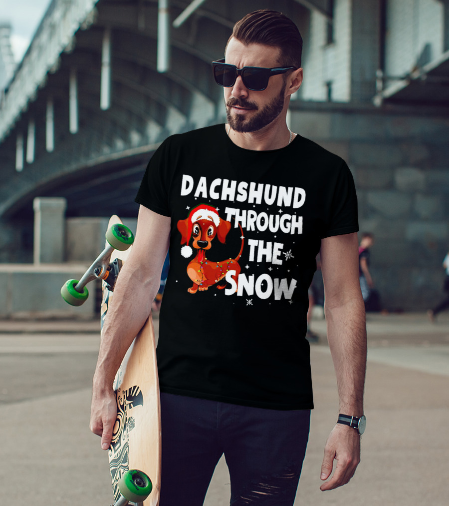 Dachshund Through The Snow Christmas Santa Dog With Lights T-Shirt