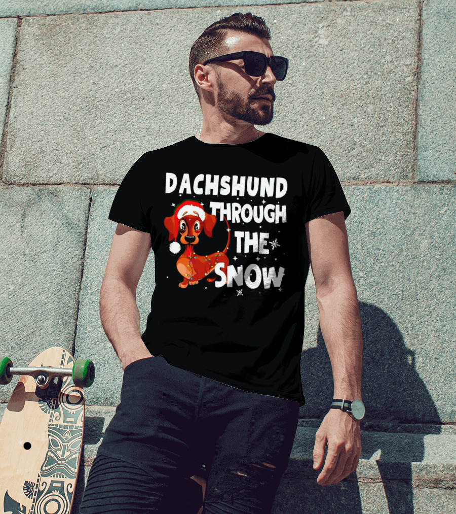 Dachshund Through The Snow Christmas Santa Dog With Lights T-Shirt