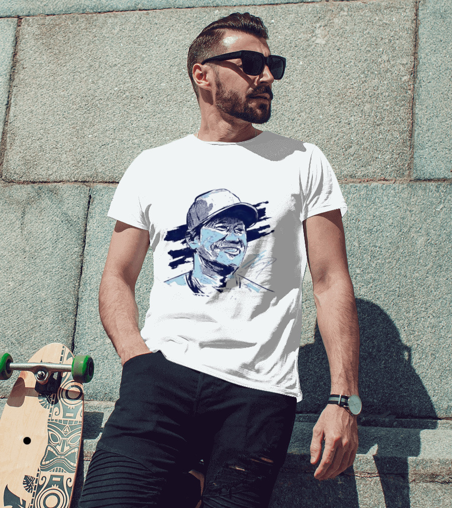 Shohei Ohtani Sketch Portrait Blue Brushstroke T-Shirt
