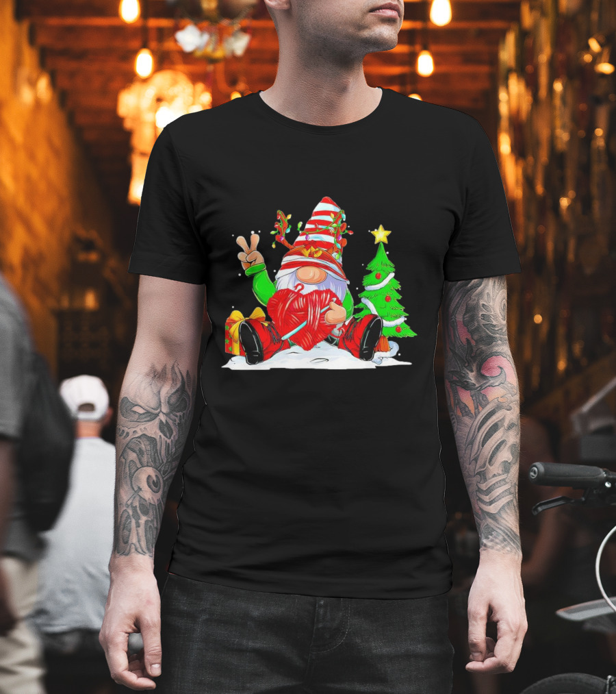 Gnome Love Peace Christmas Crochet Yarn Tree T-Shirt