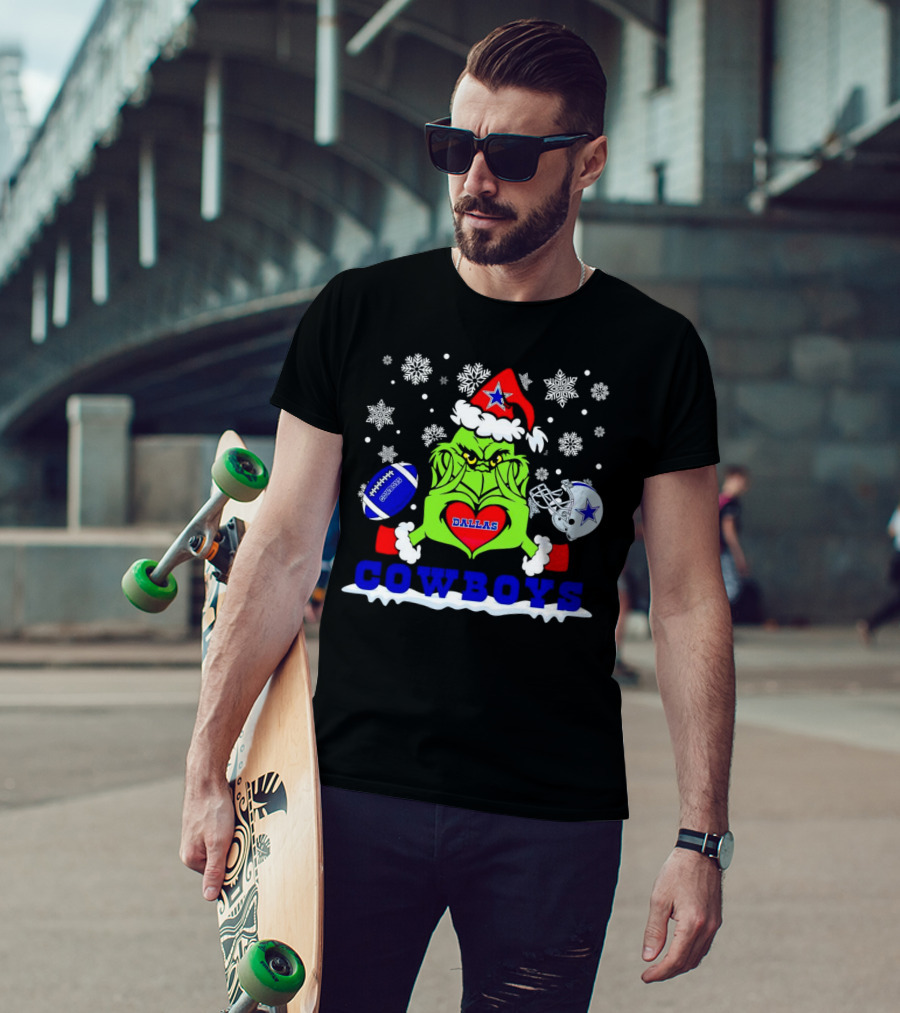 Grinch Dallas Cowboys Christmas Football Snowflakes T-Shirt