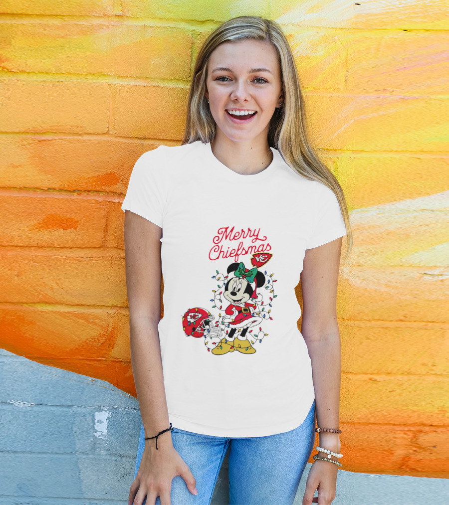 Merry Chiefsmas Minnie Mouse Kansas City Football Christmas Lights Helmet T-Shirt