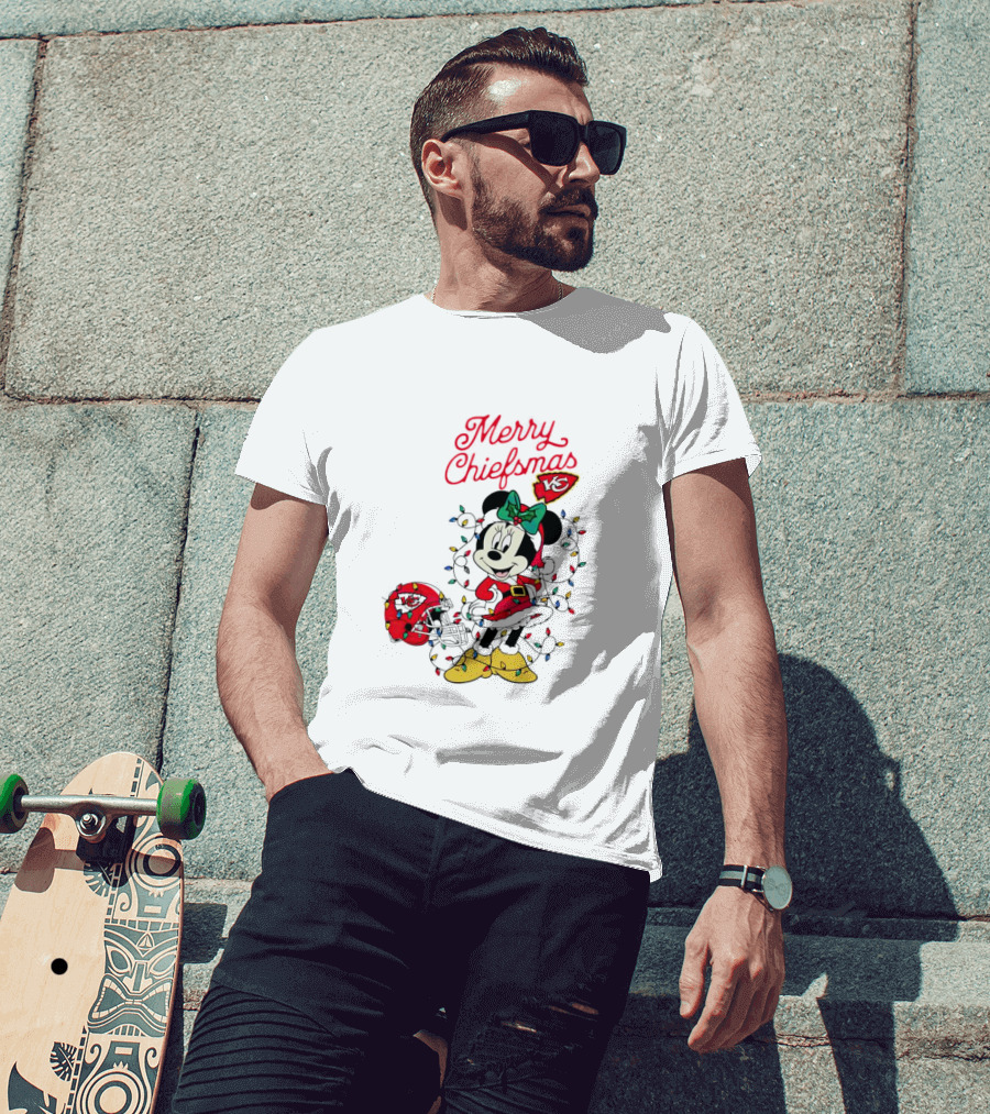 Merry Chiefsmas Minnie Mouse Kansas City Football Christmas Lights Helmet T-Shirt