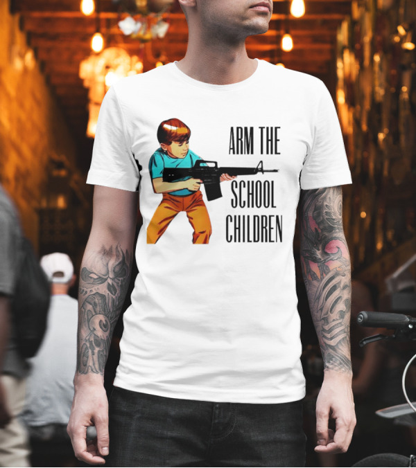 Arm the School Children Vintage Style Boy with Rifle T-Shirt Arm the School Children Vintage Style Boy with Rifle T-Shirt