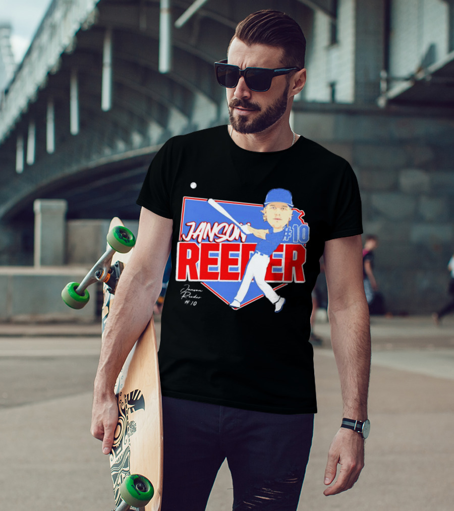 Janson Reeder #10 Baseball Cartoon Map Signature T-Shirt